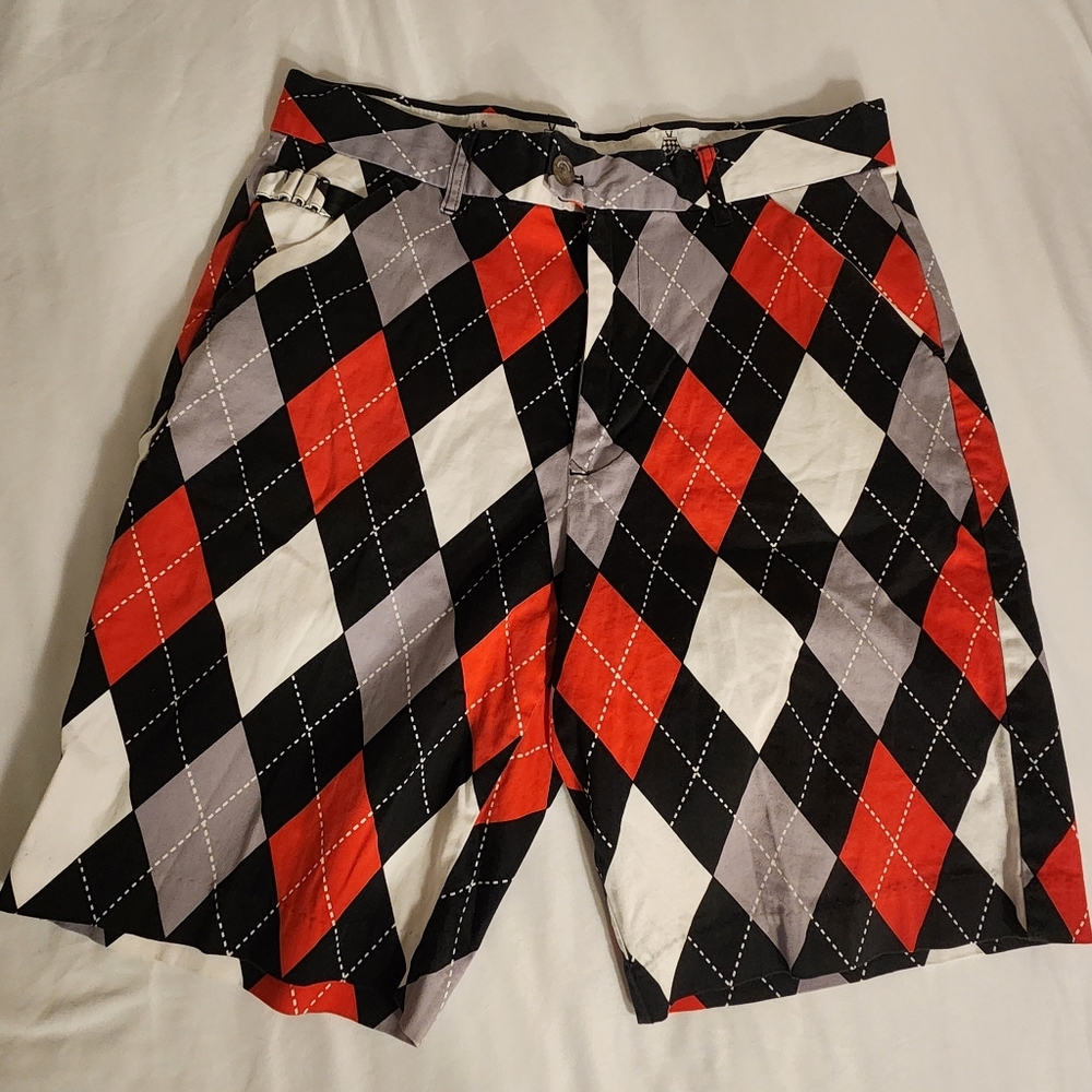 Men's Argyle Athletic Shorts - Red, Black, and Gray Harley Quinn Vibes